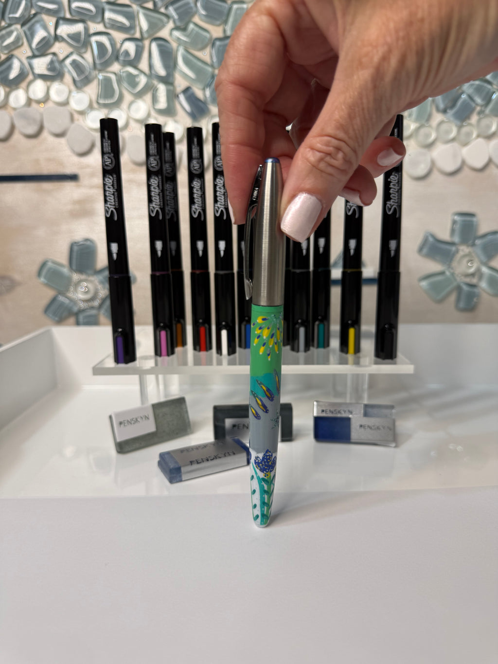 Blue Velvet Blossom Hand Painted Luxury Pen