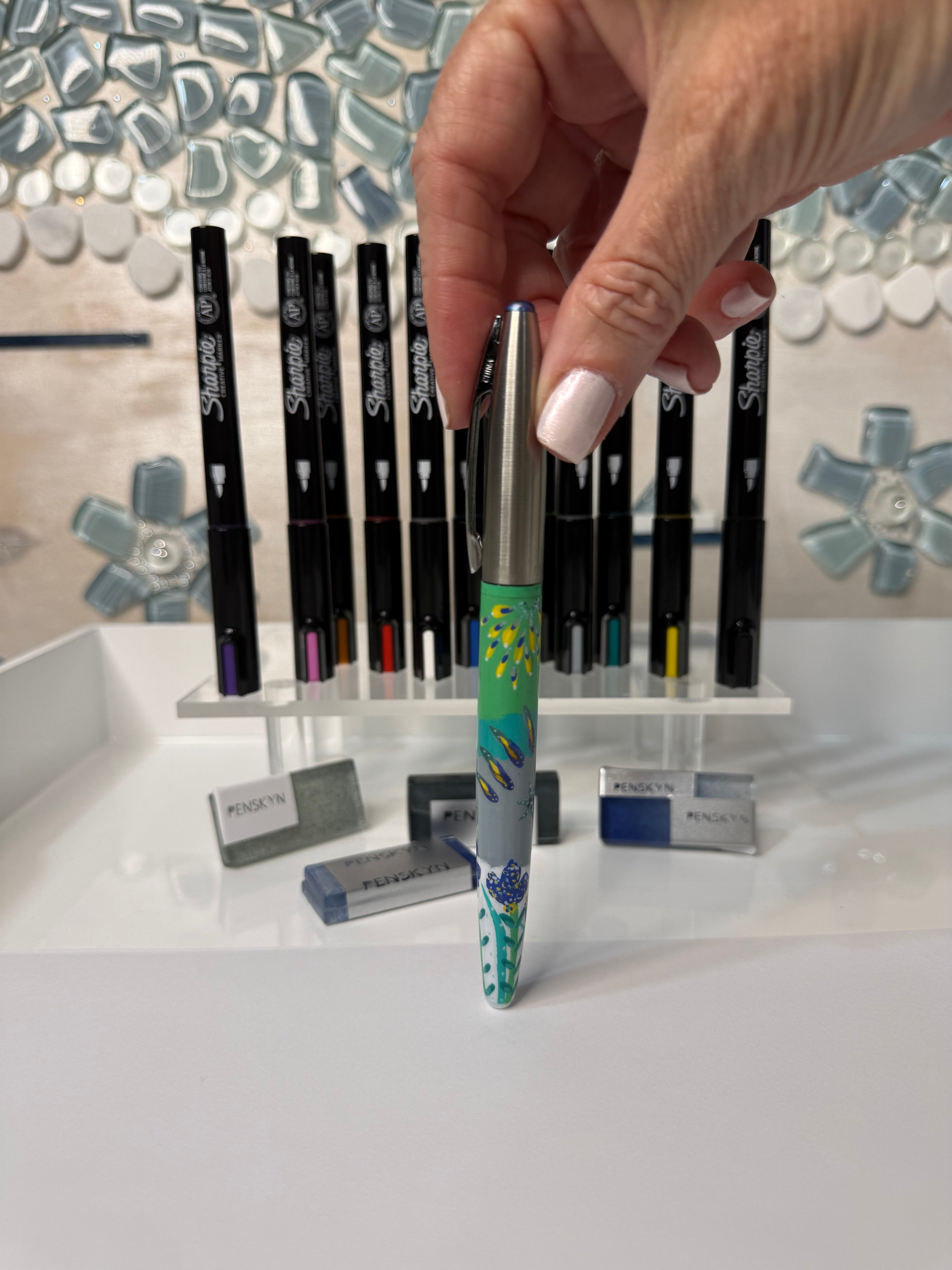 Blue Velvet Blossom Hand Painted Luxury Pen