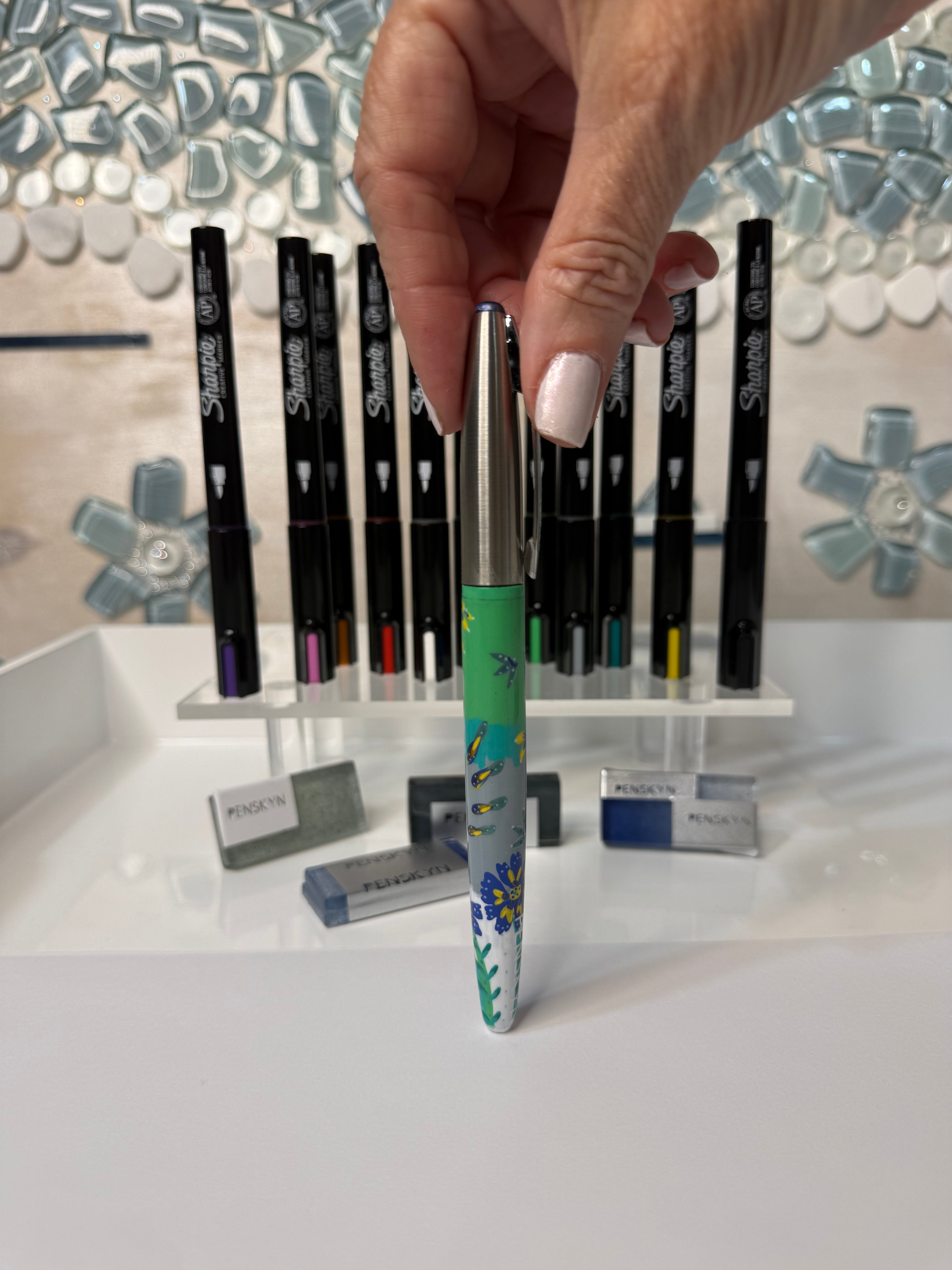 Blue Velvet Blossom Hand Painted Luxury Pen