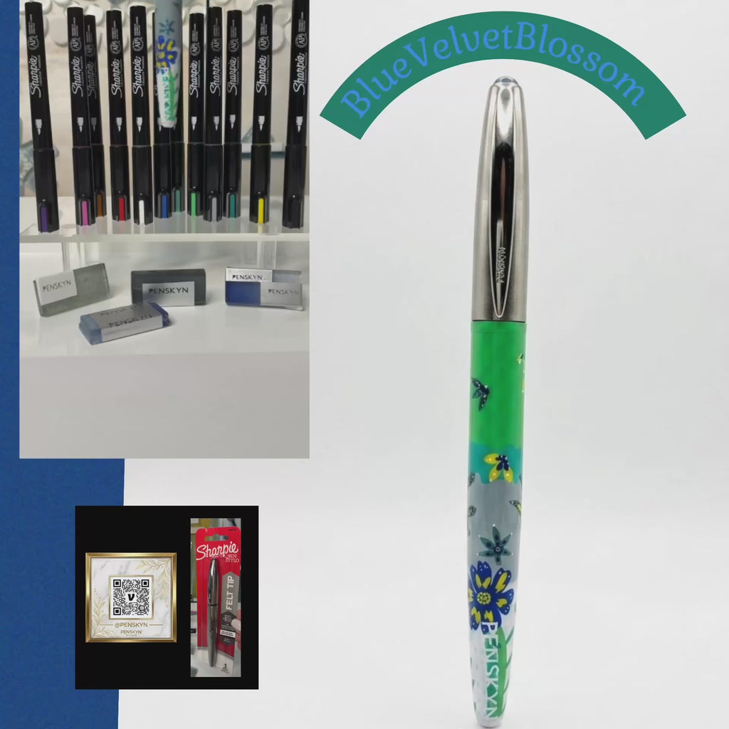 Blue Velvet Blossom Hand Painted Luxury Pen
